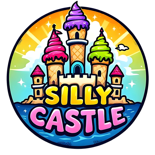Silly Castle logo showing a sandcastle with ice cream cone towers